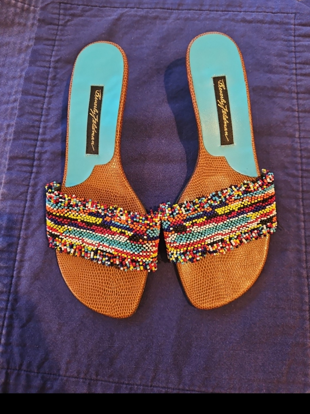 Beverly Feldman Beaded Slide Sandals with low heels